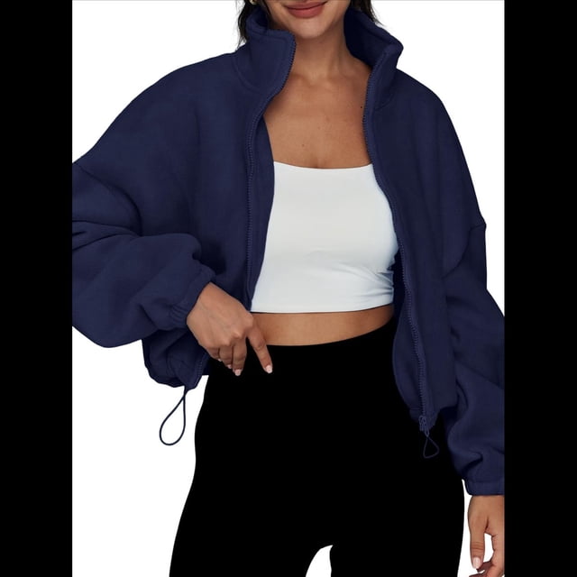 Chaquetas de Forro para Mujer, Sudaderas Extragrandes con Cremallera, Ropa de Invierno, Conjuntos de Larga y Corte Corto para Otoño. Azul Marino L