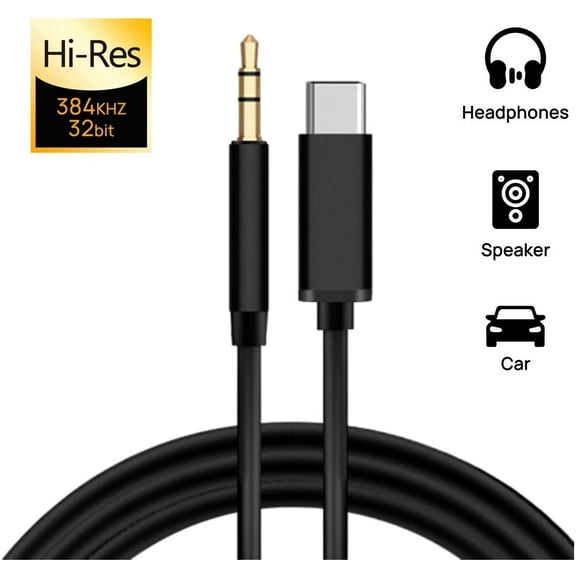 USB C to 3.5mm Audio Aux Jack Adapter, Type C Cable to 3.5mm Headphone Stereo Cord Car Compatible with Pad Pro 2018 Google Pixel 2 3 XL Moto Z and Galaxy Note10  Huawei HTC - Black