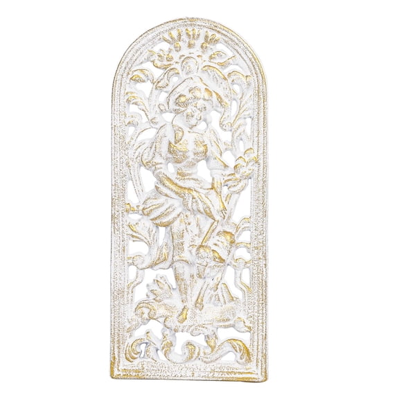 Sungmor Vintage Cast Iron Wall Plaque,Antique Style Ornate Woman & Floral Decorative Artwork,Rustic Farmhouse Wall Hanging for Living Room,Entryway Decor,White and Gold Finish