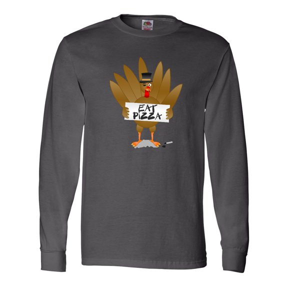 Inktastic Turkey Holding a Sign Says Eat Pizza Long Sleeve T-Shirt
