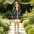 thumbnail image 2 of Girls Floral Embroidery Lightweight Hooded Sun Protection Jacket, Full Zip Long Sleeve Casual Thin Windbreaker for Kids Autumn Daily Outdoor Wear(Navy,2-3 Years), 2 of 5