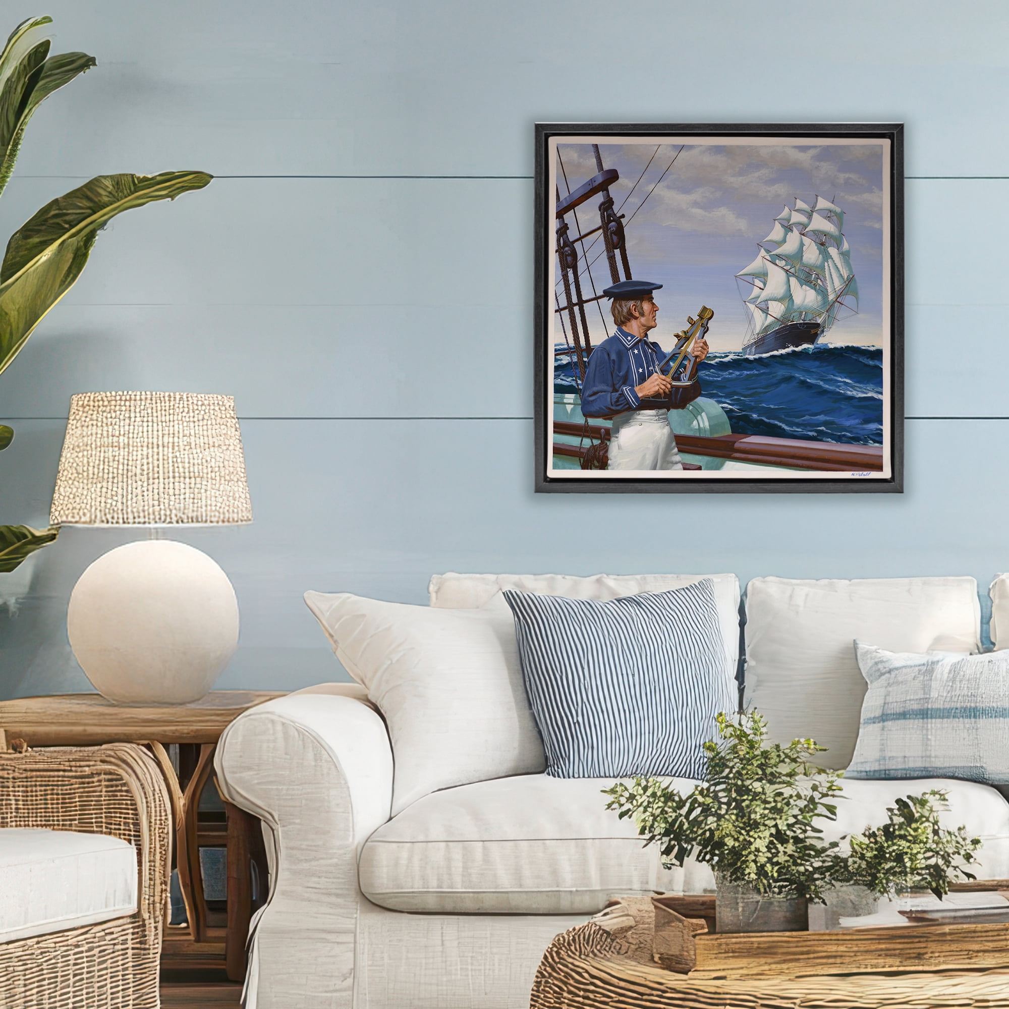 Flying Cloud Sailing Ship Black Framed Floater Canvas Wall Art, design by Wind River Studios