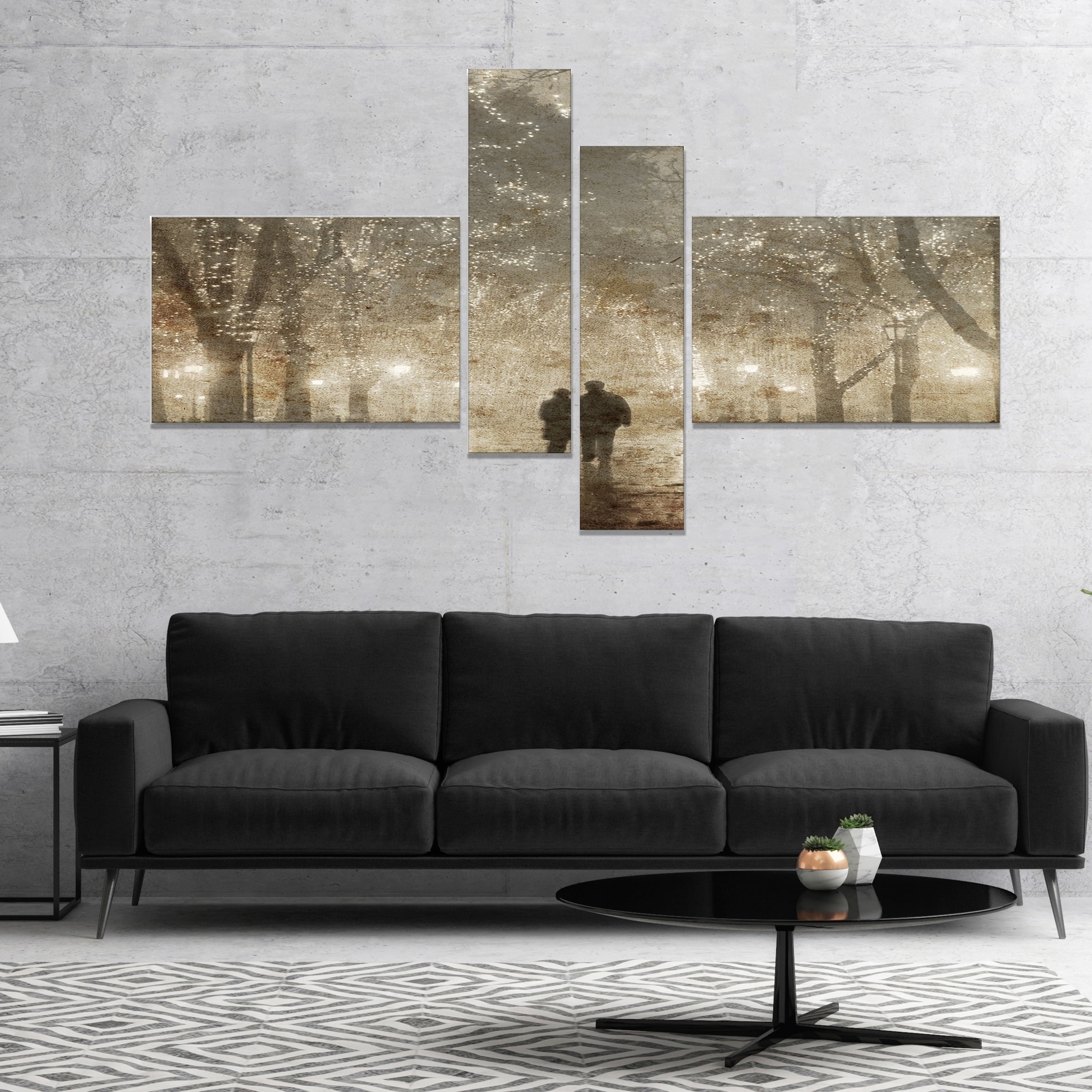 Designart 'Couple Walking in Night Lights ' Landscape Photography Canvas Print