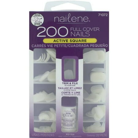 Nailene Artificial Glue-On Nails, Full Cover & Active Square, 200 Nails (Glue