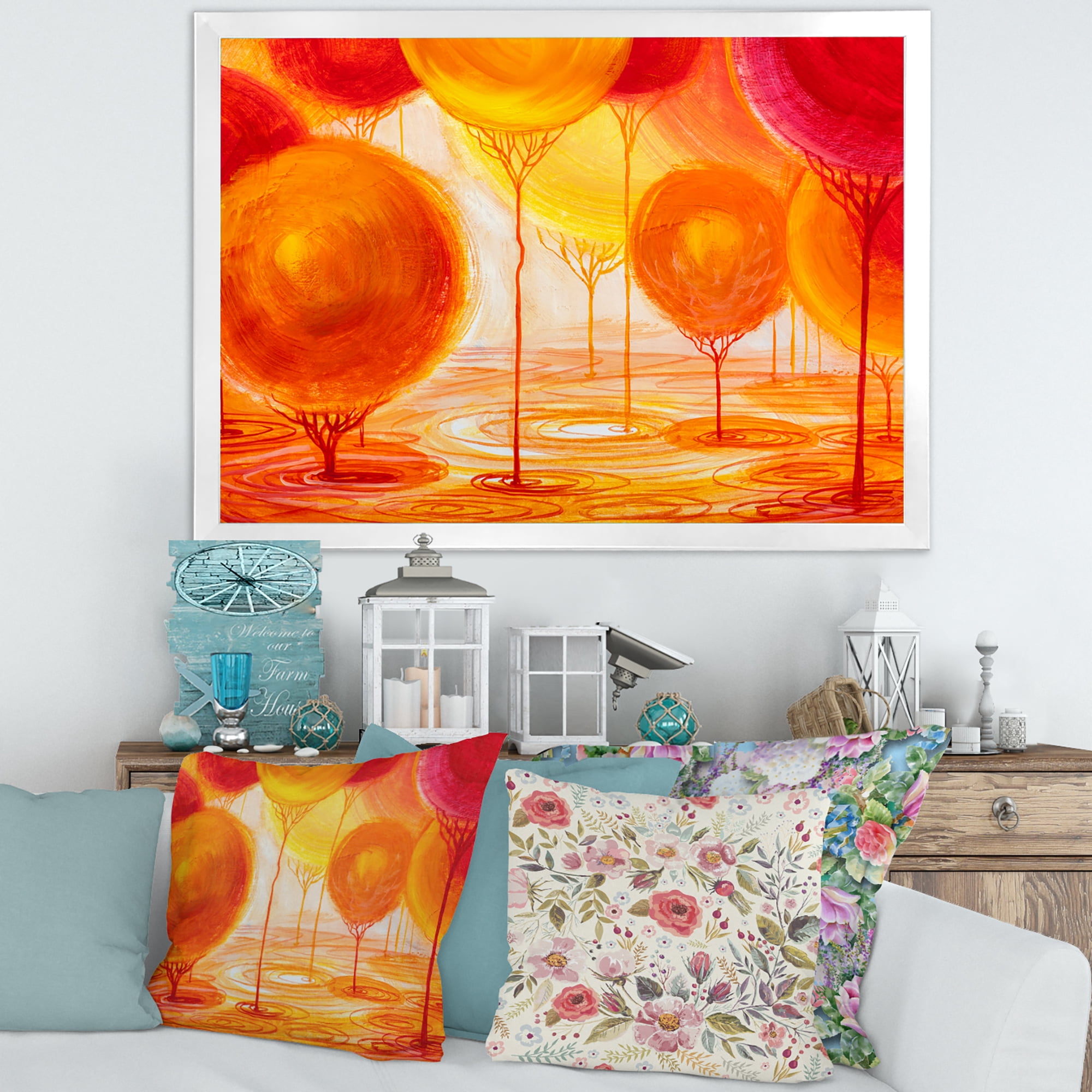 Designart 'Ornamental Colourful Trees II' Modern Framed Art Print