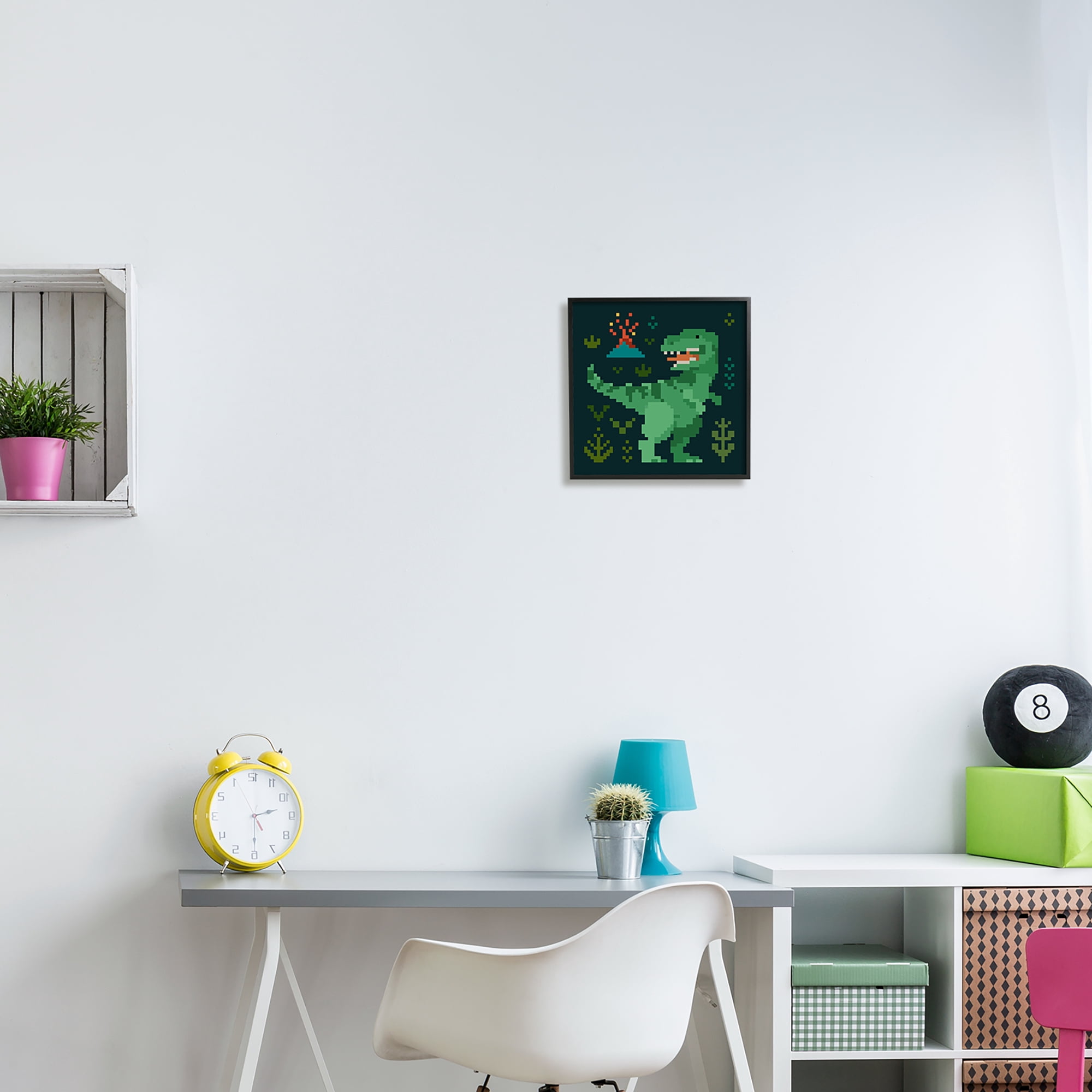 Stupell Industries Pixel Style Dinosaur Animals & Insects Painting Black Framed Art Print Wall Art, 12 x 12