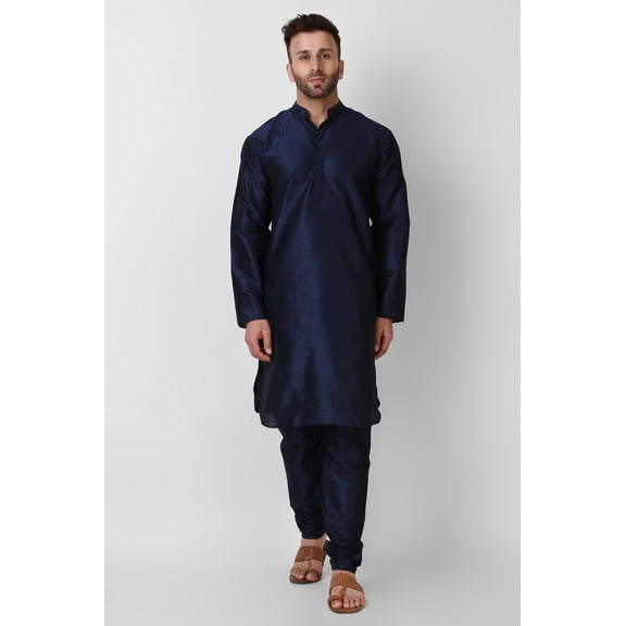 SKAVIJ Art Silk Kurta Pajama Set for Men Indian Wedding Party Wear Dress (Large, Blue)