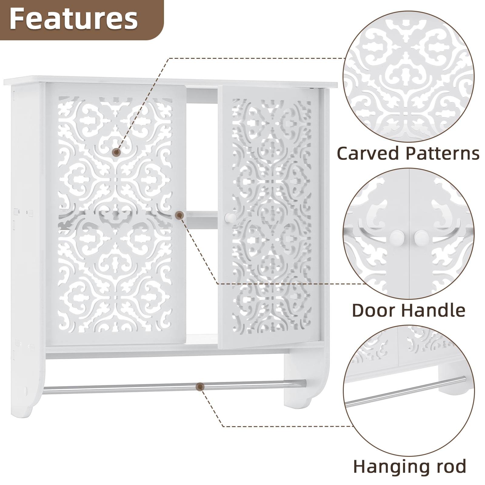 HONEIER Bathroom Wall Cabinet with Towels Bar Over The Toilet Space Saver Storage Cabinet Wall Mounted Medicine Cabinets with 2 Doors for Toilet, Bathroom, Living Room, Kitchen, Laundry