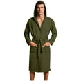 thumbnail image 2 of Fanxing Mens Waffle Bathrobe Lightweight Kimono and Hooded Spa Robes Soft Sleepwear Army Green 2XL, 2 of 7