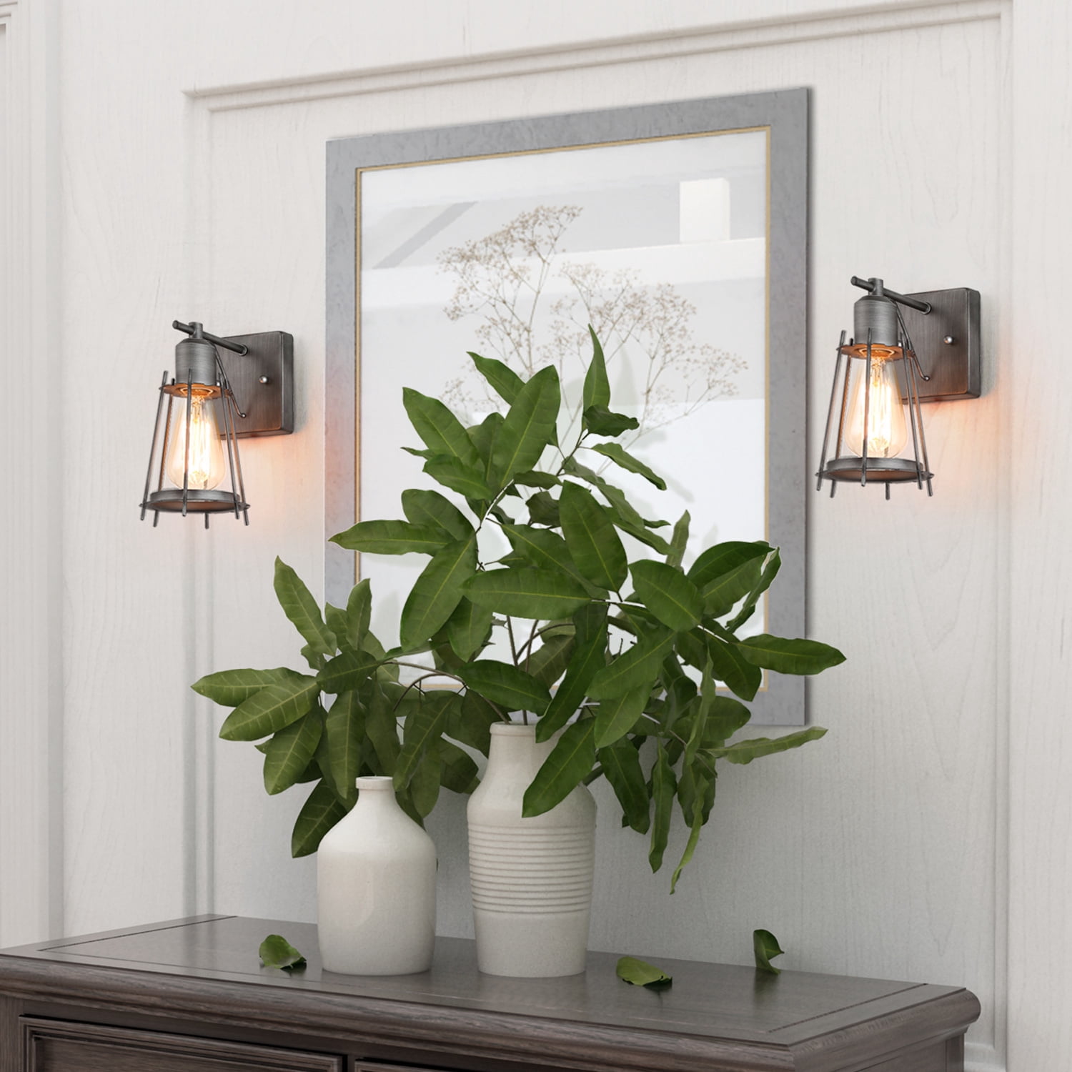 LNC Industrial Bathroom Vanity Lighting Silver Finish Mini Cage Kitchen Light Fixtures