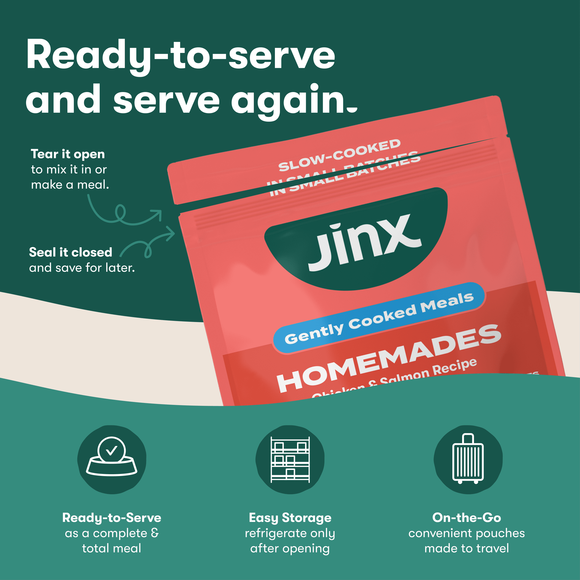 Jinx Homemades Chicken & Chicken/Salmon Recipe Wet Dog Food Meal Topper Variety Pack, 3 oz Pouch, 6pk