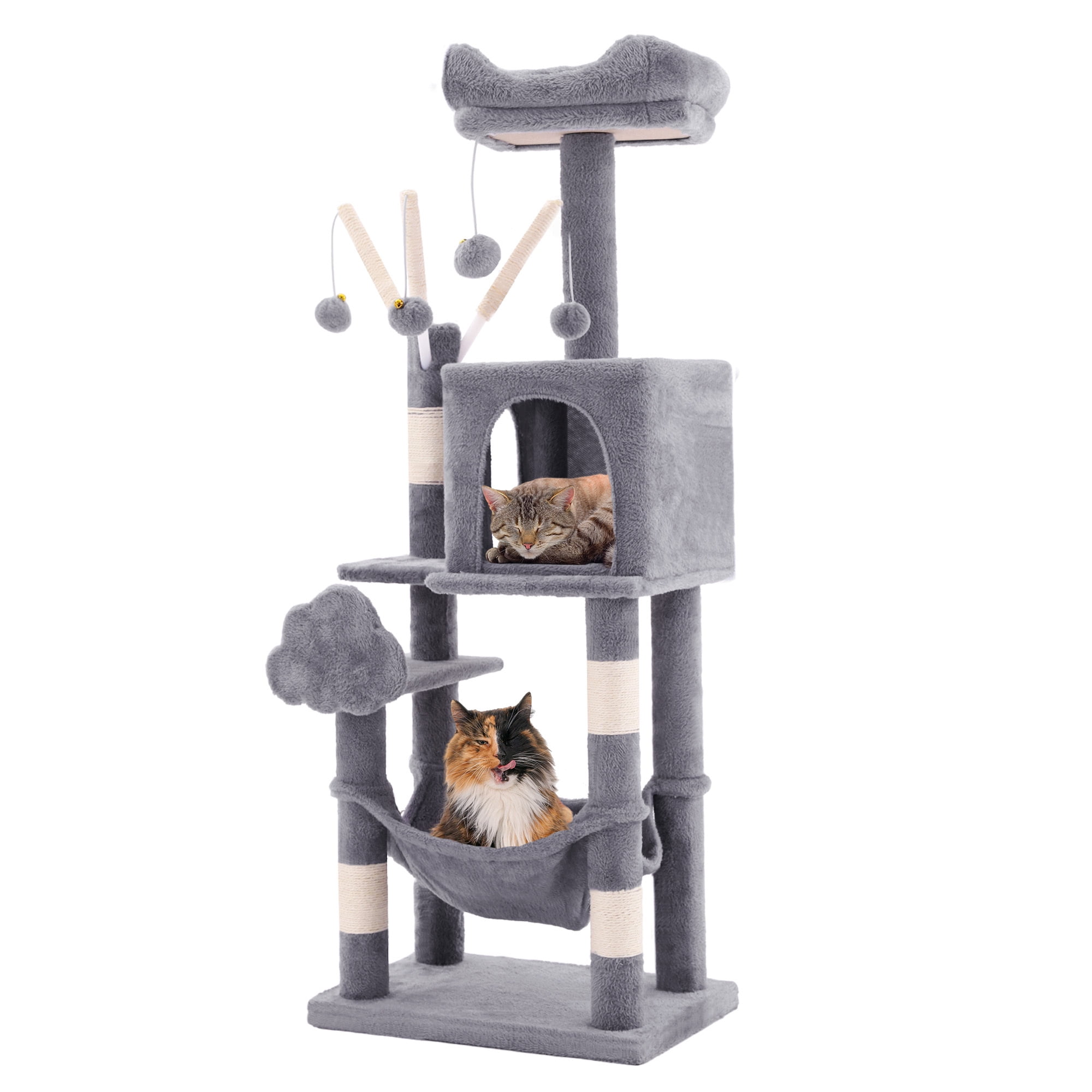 Uforic 44" Cat Tree Tower with Scratch Posts, Condo, Hammock & Toys, Light Gray