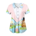 thumbnail image 6 of GEWSEY Scrubs for Women V Neck Short Sleeve Easter Printed Tops Cartoon Pattern Plus Size Nursing with Pockets (Light Blue, XXL), 6 of 7