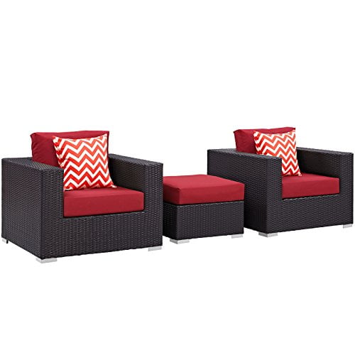 Modway Ensemble de Mobilier de Patio Extérieur en Osier Rotin 3 Pcs, Couleur Espresso Rouge