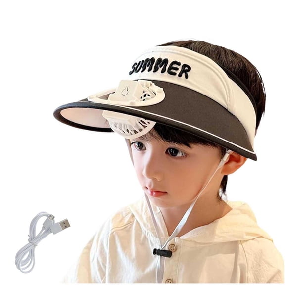 SAWOBUUN Kids Solar Fan Hat Boy Girl Sun Visor Hat Wide Brim Sun Protection Cap for Outdoor Summer Beach
