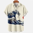 thumbnail image 3 of Camisa hawaiana de manga corta con estampado 3D de olas para hombre, informal, versátil, retro, minimalista, con solapa y botones para vacaciones en la playa, 3 of 5