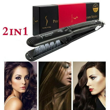 Steam Flat Iron Hair Straightener Vapor Argan Ceramic-Professional Hair Salon Steam Styler for Dry, Wet, Natural Hair-Dual Voltage Worldwide Use-6 Levels Adjustable Temp-360°Swivel Cord UK (The Best Way To Flat Iron Natural Hair)