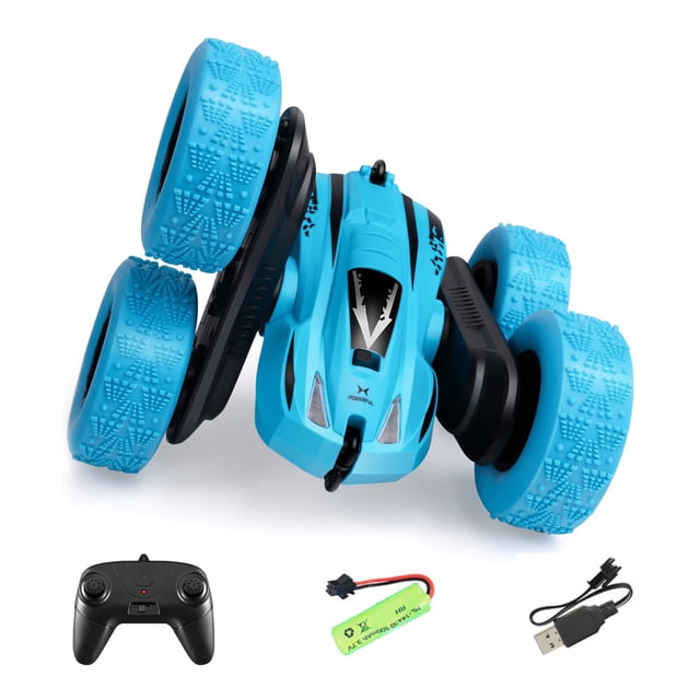 Blue Double Sided Stunt Car Plastic 360 Rotation Tumbling Off Road Rc Vehicle With Led Lights Remote Control Toy For Kids Boys Girls Ages 6 And Older Blue