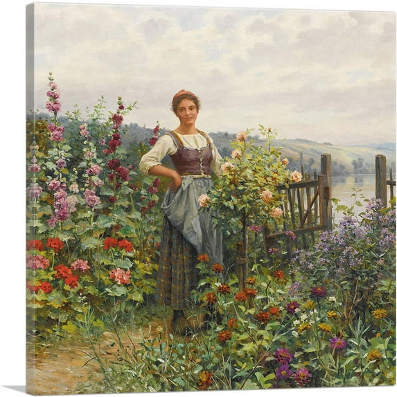 ARTCANVAS Tending The Flowers Canvas Art Print by Daniel Ridgway Knight - Size: 12" x 12" (1.50" Deep)