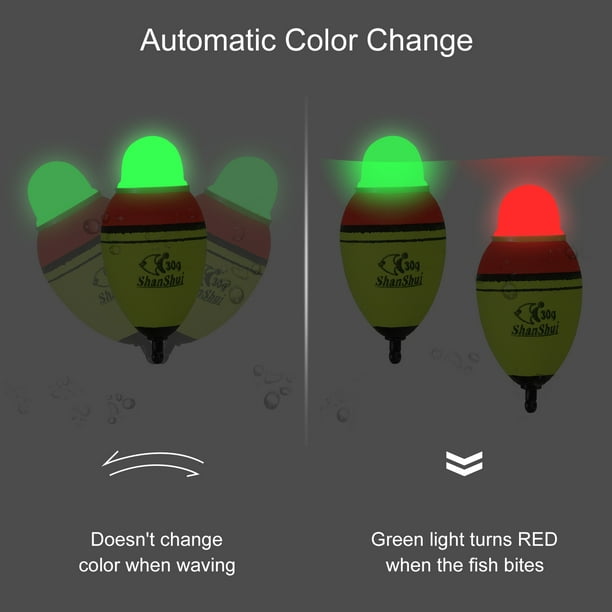 1oz 1.4oz 1.8oz Lighted Fishing Slip Bobbers EVA Green Red LED Light Up  Fishing Float, Yellow, 3 Pack 