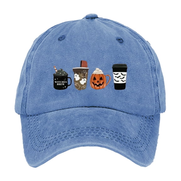 Luo Fashion Halloween Pumpkin Coffee Cup Embroidered Baseball Cap for Men Women, Vintage Washed Cotton Ball Cap, Halloween Cap for Adults Casual Outdoor Party Cos-tume Gorras Para Hombres