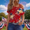 thumbnail image 2 of Off The Shoulder Tops for Women 2026 Independence Day Outfits Ladies Short Sleeve USA Patriotic Shirts Summer Clothes, 2 of 6
