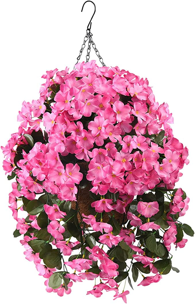 Artificial Hanging Flowers in Basket for Patio Garden Decor,Hanging