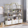 thumbnail image 3 of PORKISS 4 Tier Tall Bookshelf, Modern Etagere Bookcase with Storage Cabinets and X-Bar Frame, Freestanding Display Open Shelf for Home Office, Adults, Gold/White, 3 of 13