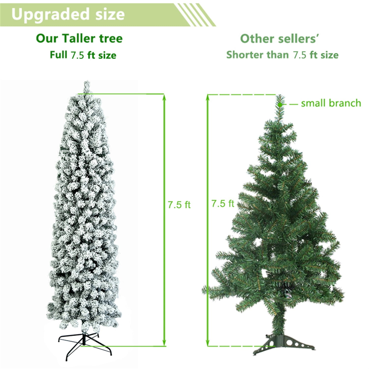 Kepooman 7.5ft Pencil Flocking Christmas Tree, White Xmas Tree, Green Kepooman 7.5ft Pencil Flocking Christmas Tree, White Xmas Tree, Green
