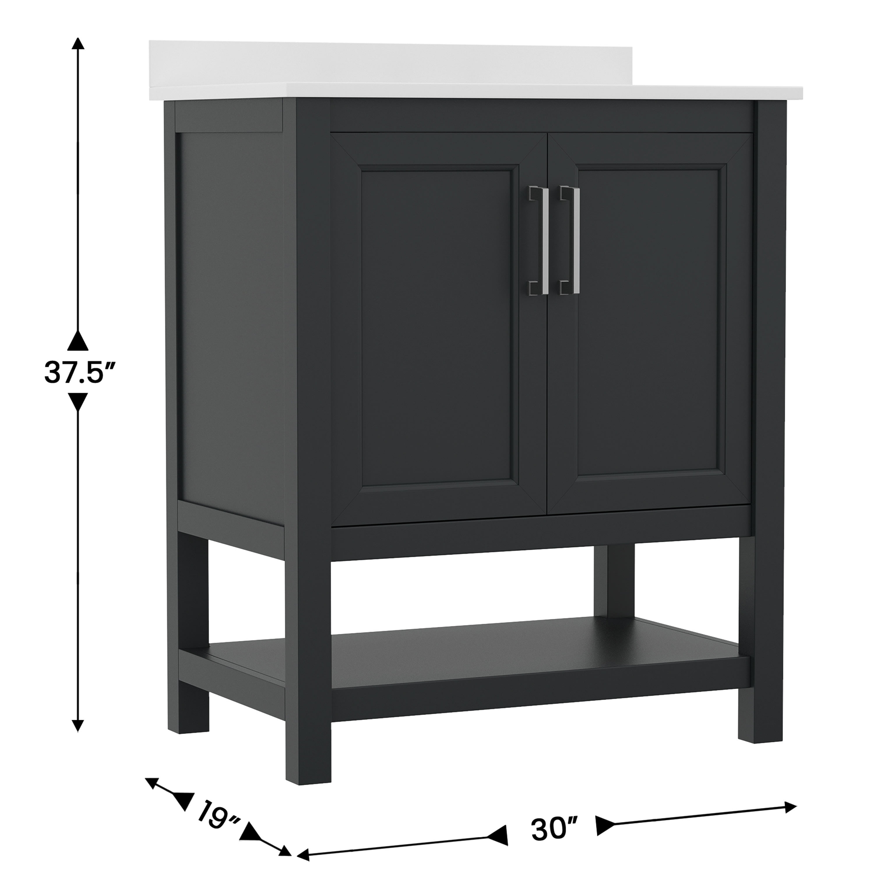BizChair 30 Inch Bathroom Vanity with Sink Combo, Storage Cabinet with Soft Close Doors and Open Shelf, Carrara Marble Finish Countertop, Black