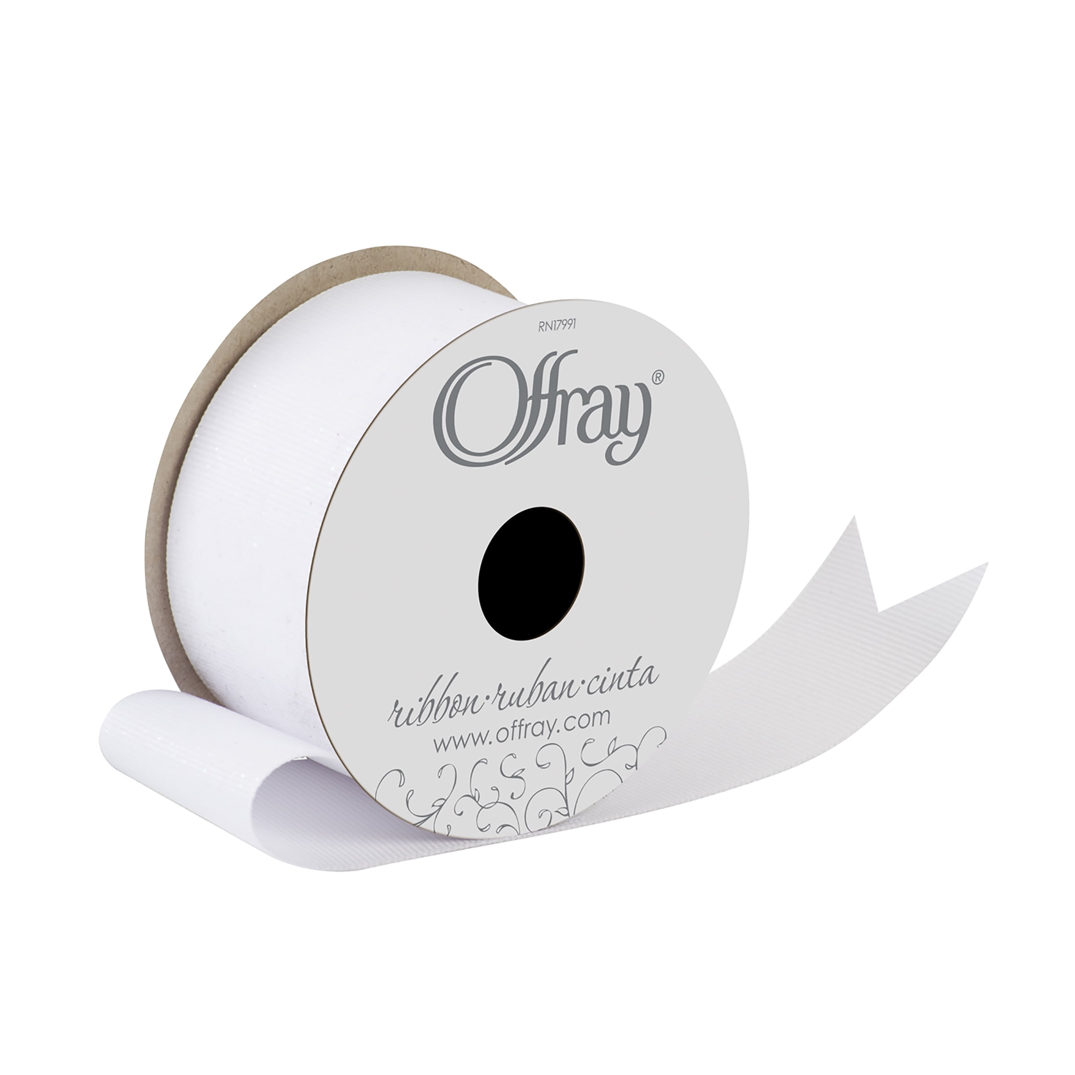 Offray Ribbon, White 1 1/2 inch Grosgrain Glitter Polyester Ribbon, 9 feet