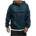 thumbnail image 2 of guisaled Cargo Hoodies for Men Half Zip Up Tactical Pullover Tops Long Sleeve Drawstring Military Warm Hooded Outdoor Adventure Jacket Coats Christmas, 2 of 4