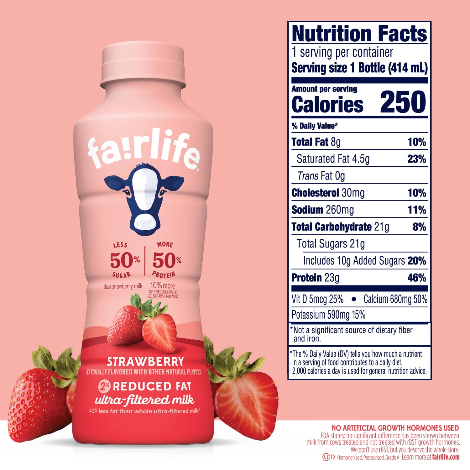 fairlife® Strawberry 2% Reduced Fat Ultra-filtered Milk, 14 fl oz, 12 Pack