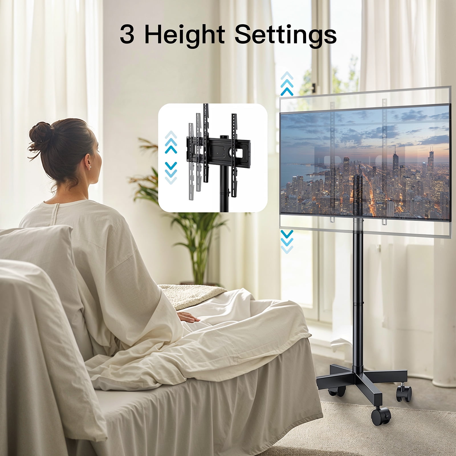 MountFTV Rolling TV Stand Mount for 23-60 inch,Mobile TV Stand Holds up to 88lbs with Height Adjustable,TV Cart with Locking Wheels Max 400x400mm Rolling TV Cart