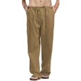 thumbnail image 1 of Pantalones casuales de lino para hombre, color sólido, rectos, ligeros, sueltos, elásticos, con cordón, para verano, playa, yoga 056-caqui 2XL 056-caqui 2XL Xishao ropa, 1 of 1