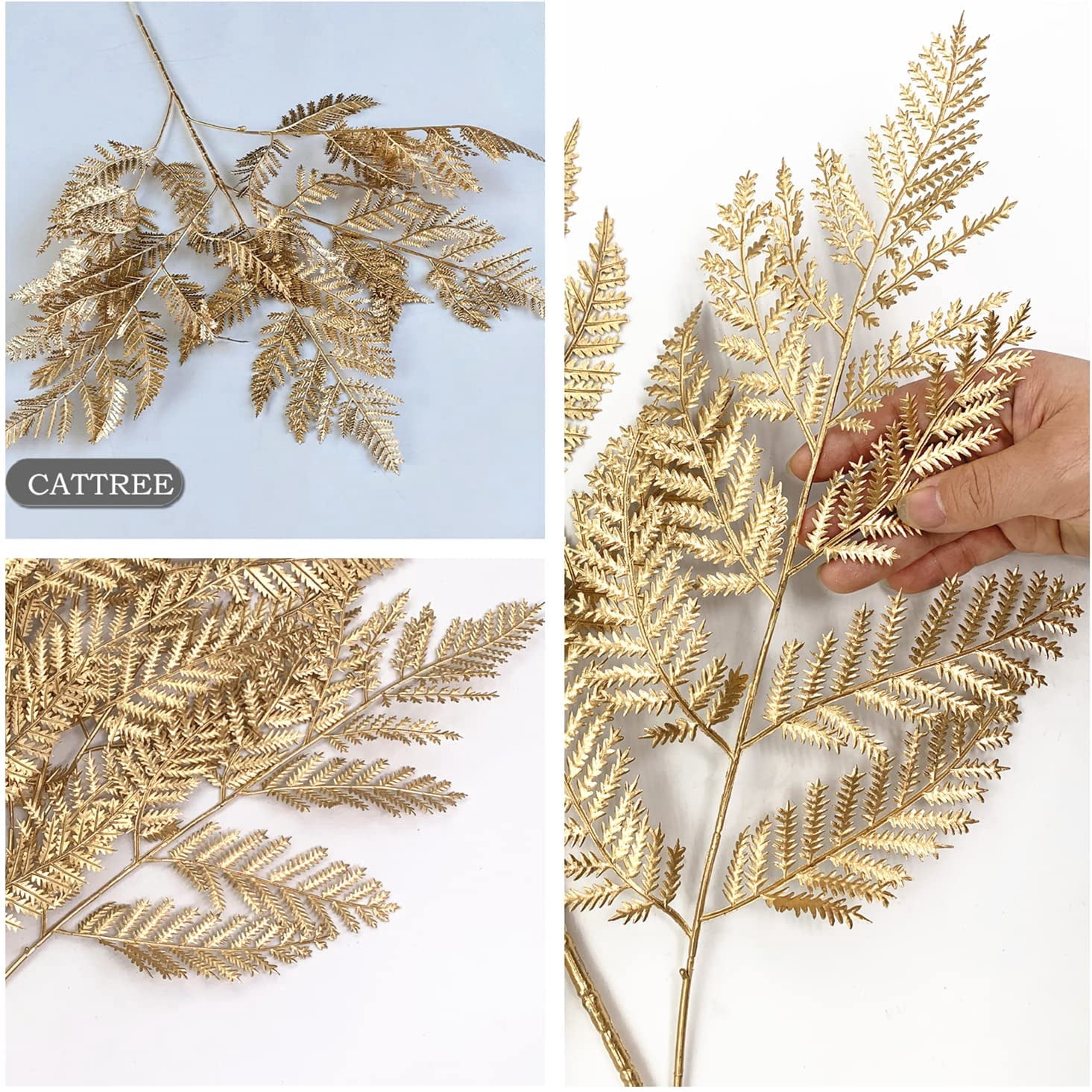 Artificial Plants for Christmas, Plastic Grass Faux Shrubs Fake Leaves Simulation Bushes Home Indoor Outdoor Garden Wedding Festival Decoration Hall Office Table Planter Filler – Gold 2 Pack