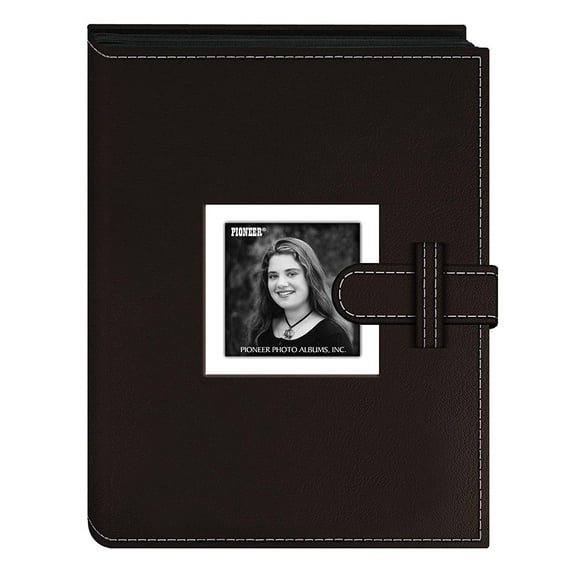 Pioneer Photo Albums 24 Pocket Sewn Leatherette Frame Cover Album with Strap Closure for 4 by 6-Inch Prints, Dark Brown