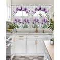 thumbnail image 4 of Purple Tulip Swag Kitchen Curtains Sets for Windows 24 Inch Length, Farmhouse Luxury Flowers Grey Checkered Short Window Curtain Panels Swags Valances and Tiers 3 Piece Set for Cafe/Dining Room, 4 of 5