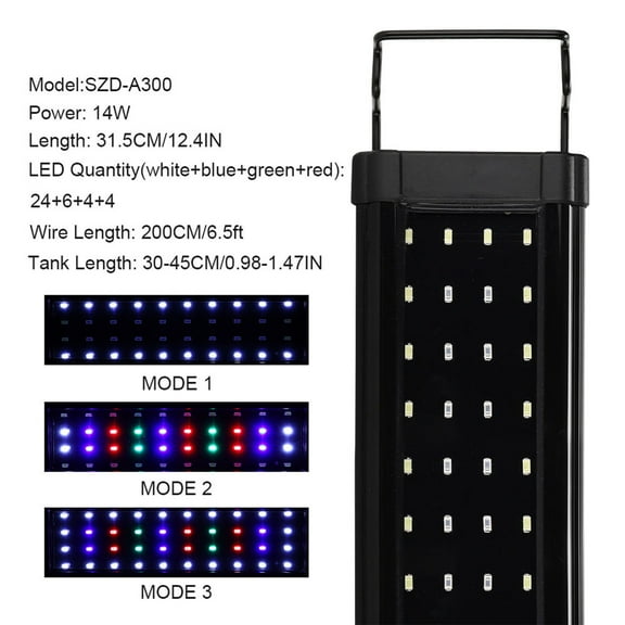 Professional Aquarium Lighting, White, Blue, Red Green LEDs, Long,Life Design