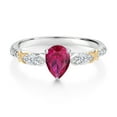 thumbnail image 3 of Gem Stone King 925 Silver 10K Yellow Gold Pear Shape Red Created Ruby White Moissanite and White Lab Grown Diamond Engagement Ring for Women (1.29 Cttw, Available in Size 5,6,7,8,9), 3 of 4