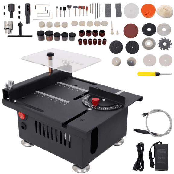 100W Adjustable Mini Table Saw for Wood, Plastic, Acrylic with Accessories