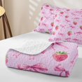 thumbnail image 4 of Erosebridal Pink Strawberry Bow Quilt King for Girls Women, Strawberry Ribbon King Coverlet Set, 3 Pieces, 4 of 7