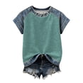 thumbnail image 4 of Hueook Sweatshirt For Women Denim Button Up Collared Women's Round Neck Fashion Casual Denim Print Patchwork Solid Color Short Sleeve Top Mint Green S, 4 of 7
