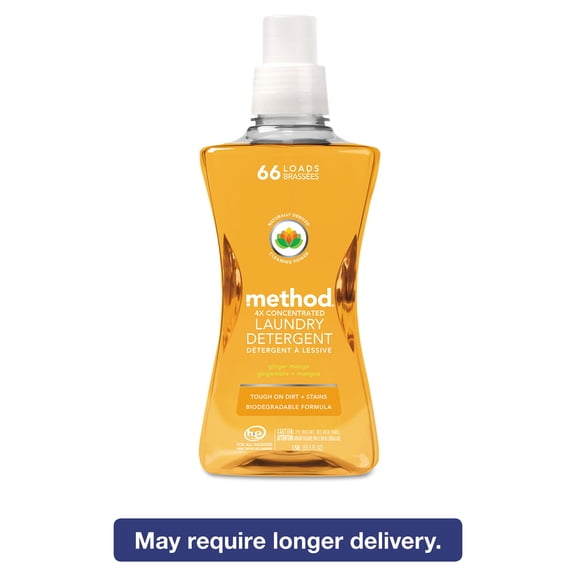 Method 4X Concentrated Laundry Detergent, Ginger Mango, 53.5 oz Bottle, 4/Carton (01490)