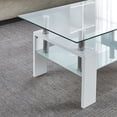 thumbnail image 4 of Holaki Living Room Rectangle Coffee Table,Tea Table Suitable for Waiting Room, Modern Side Coffee Table with Wooden Leg, Glass Tabletop with Lower Shelf,White End Tables,Glass Side Table, 4 of 6