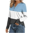 thumbnail image 3 of Womens Henley Shirts, Long Sleeve Shirts for Women Fall Fashion Color Patchwork Button Up Notch V Neck T Shirts S-3XL, 3 of 5