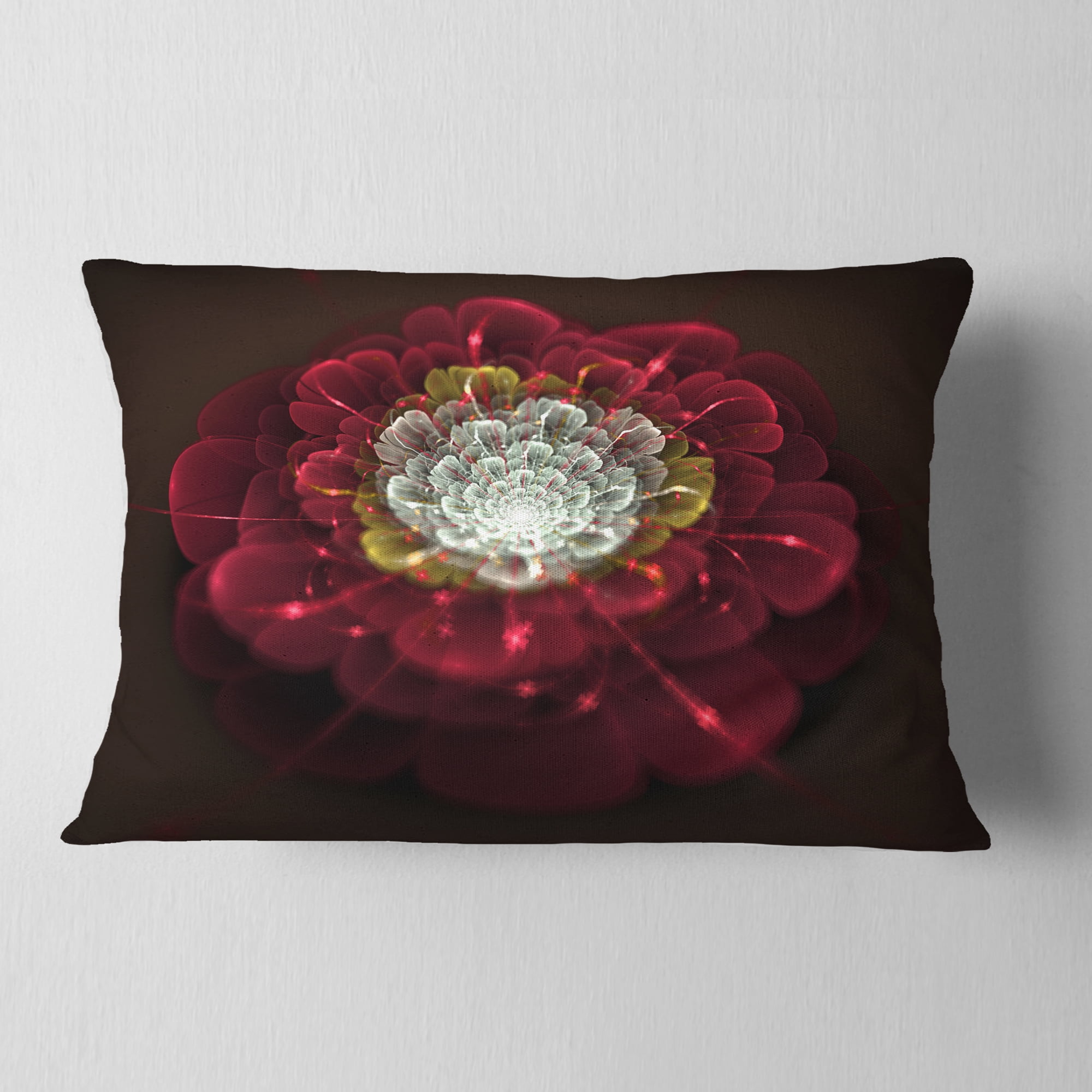 Designart Red Fractal Flower with White - Floral Throw Pillow - 12x20