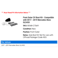 thumbnail image 2 of Front Outer CV Boot Kit - Compatible with 2017 - 2019 Mercedes-Benz GLS450 2018, 2 of 2