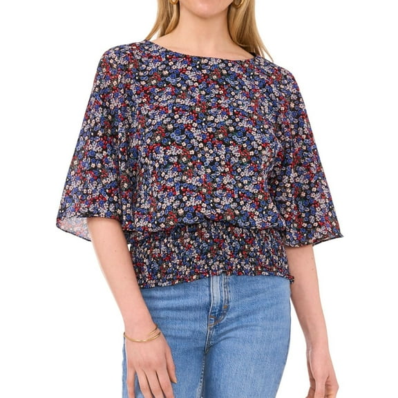 Sam and Jess Womens Floral Print Smocked Waist Blouse