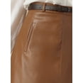 thumbnail image 5 of DARING DIVA Women A-Line High Waist PU Faux Leather Belted Midi Skirt XL Dark Brown, 5 of 6